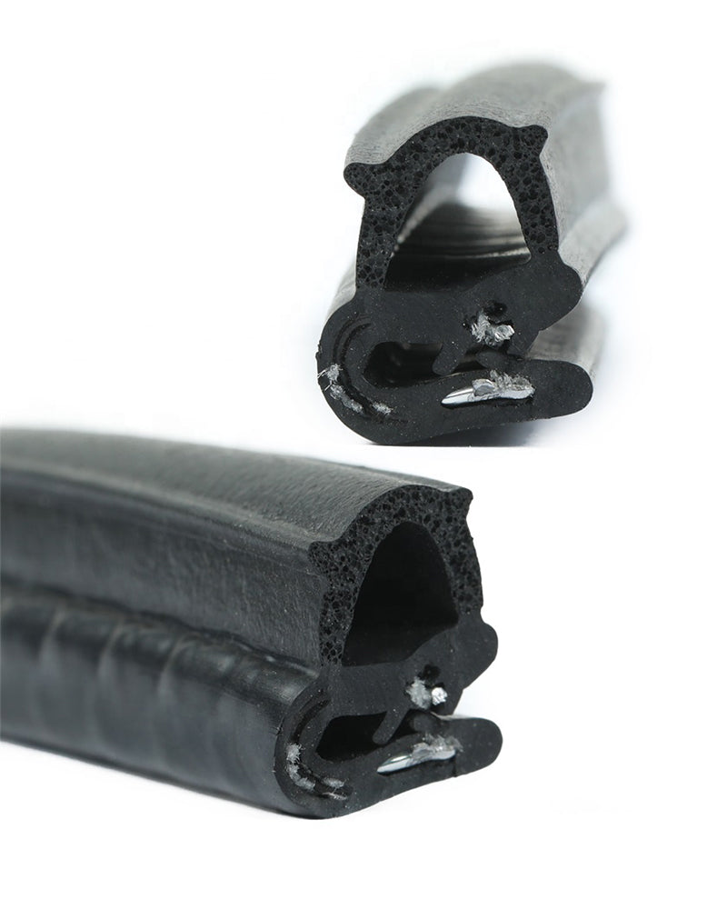 Rubber sealing strip with metal skeleton, anti-collision and sound-insulating rubber composite edge wrapping strip, U-shaped rubber sealing strip