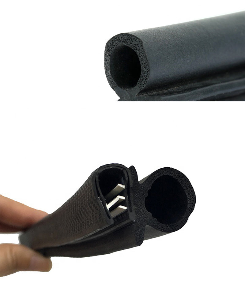 Rubber sealing strip with metal skeleton, anti-collision and sound-insulating rubber composite edge wrapping strip, U-shaped rubber sealing strip