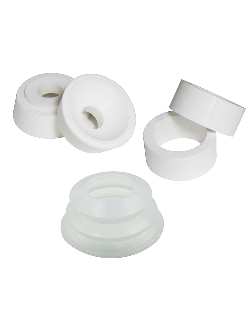 Conical silicone plug with hole (high elasticity); silicone tube cap seals the pipe opening